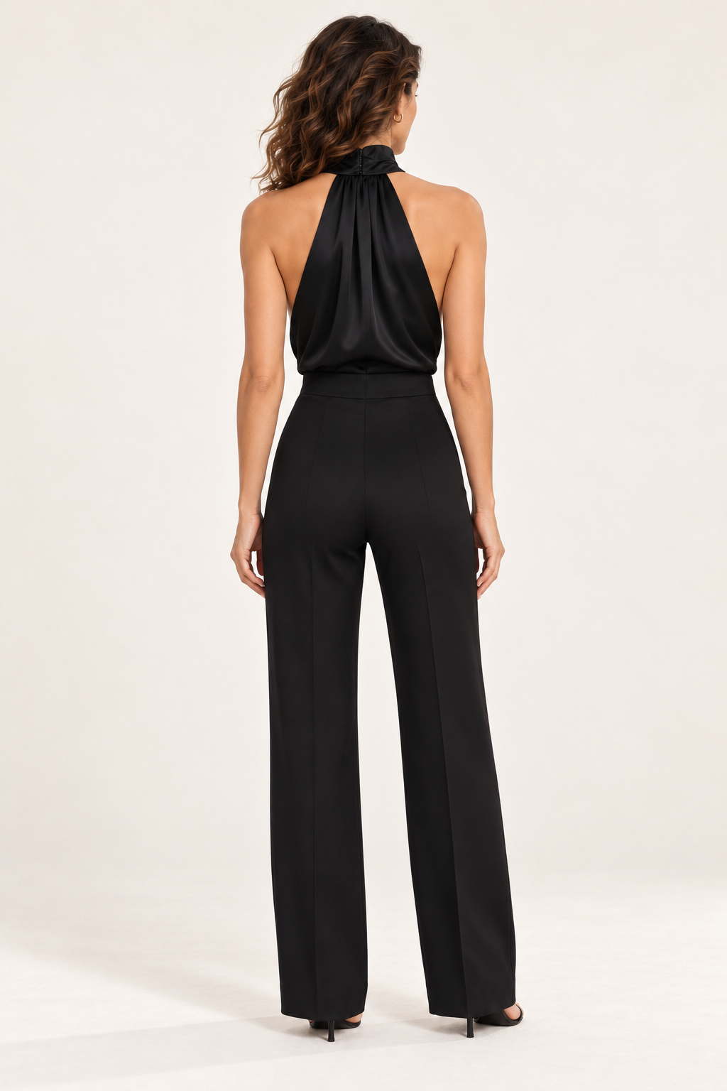 Macacão de mulher com gola halter — Preto, vista de costas