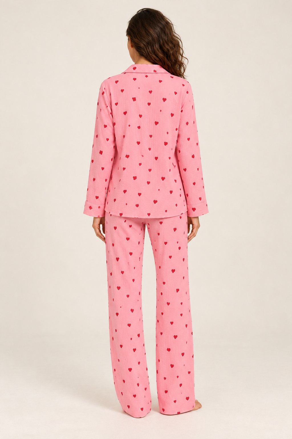Pijama de mulher de duas peças com corações — Rosa, vista de costas