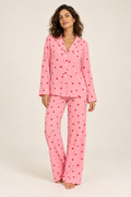 Pijama de mulher de duas peças com corações, vista de frente