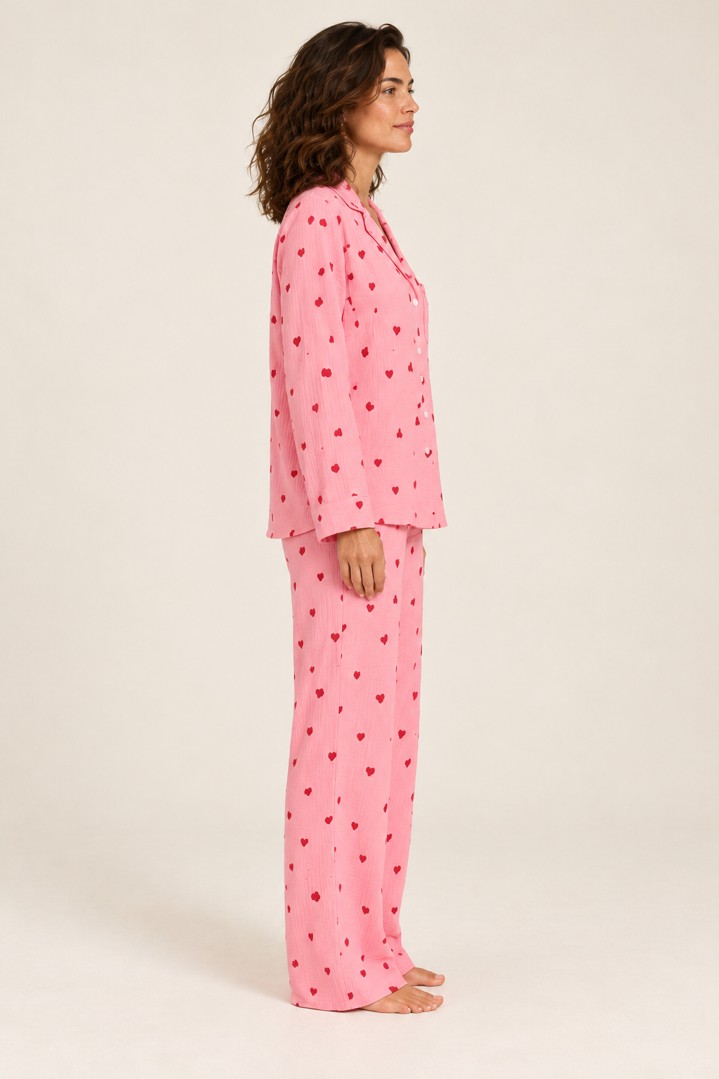 Pijama de mulher de duas peças com corações — Rosa, vista lateral