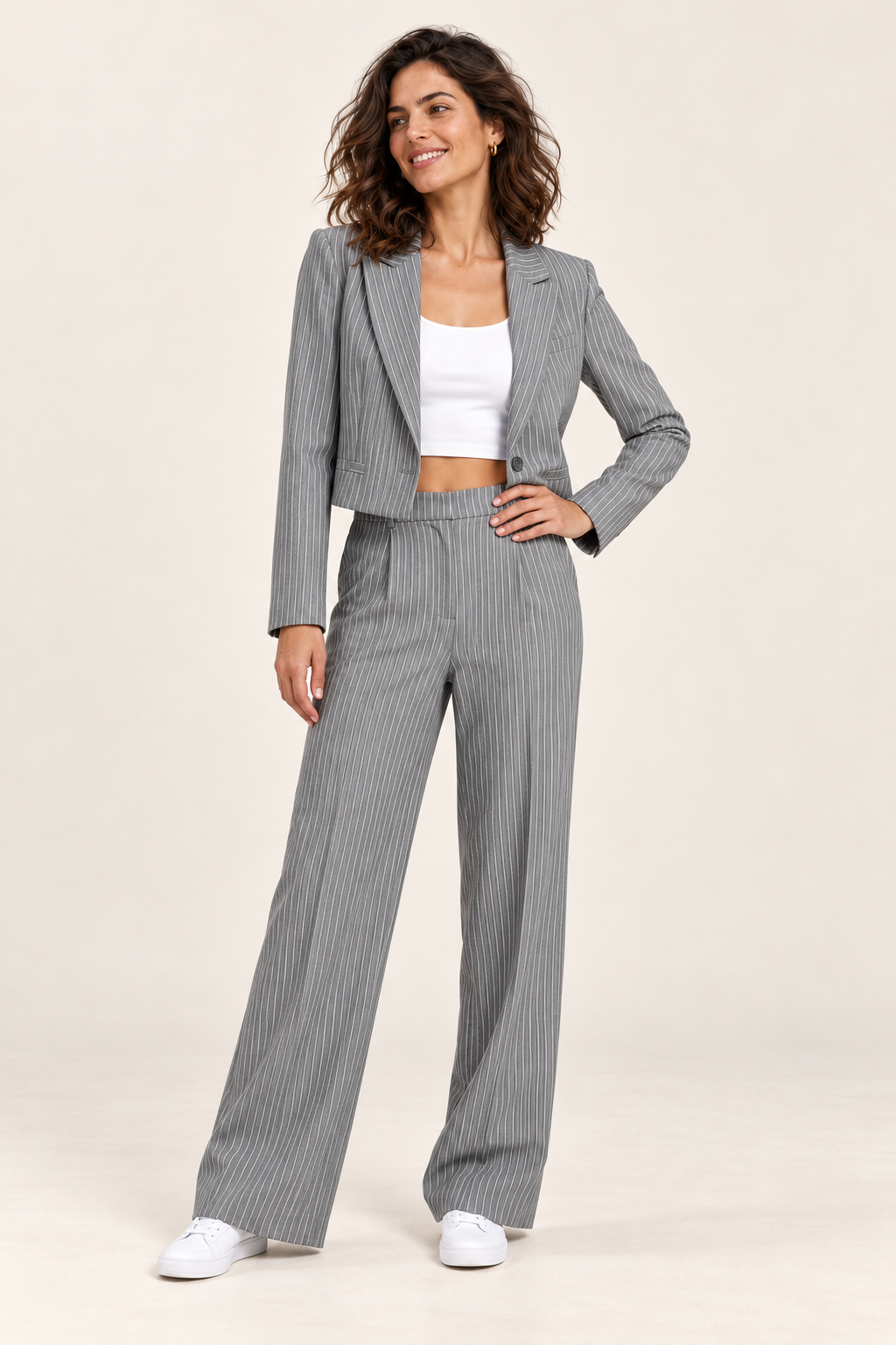 Fato de mulher com blazer e calças — Cinzento, vista de frente