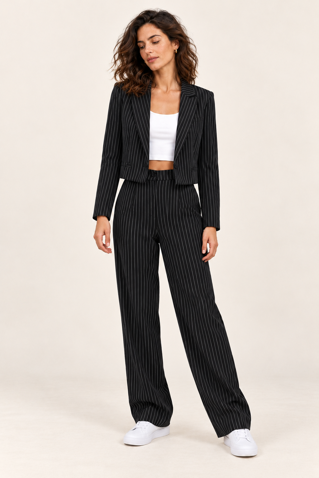 Fato de mulher com blazer e calças — Preto, vista de frente