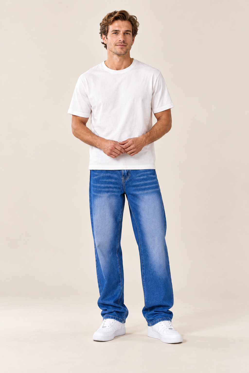 Calças casuais de homem com corte descontraído — Azul