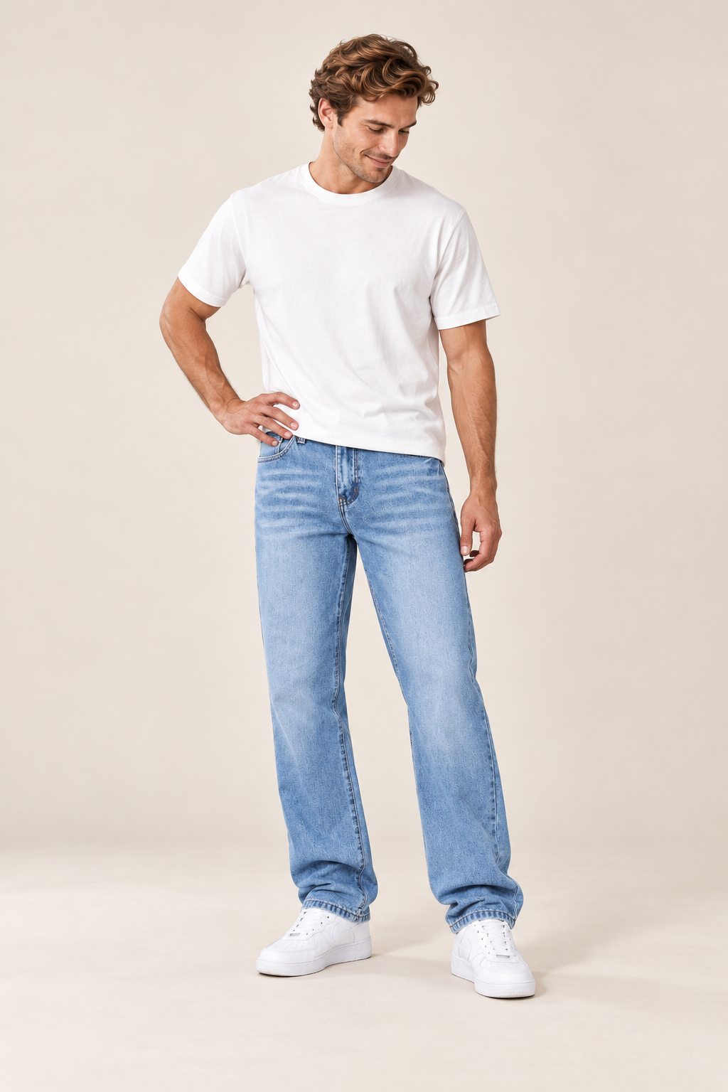 Calças casuais de homem com corte descontraído — Azul-claro