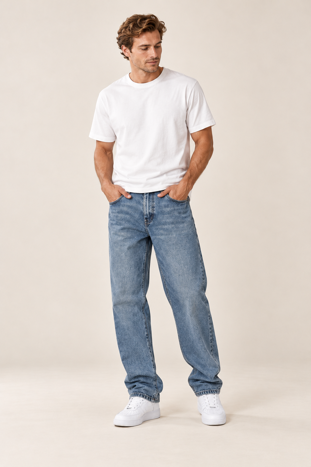 Calças casuais de homem com corte descontraído — Azul-real