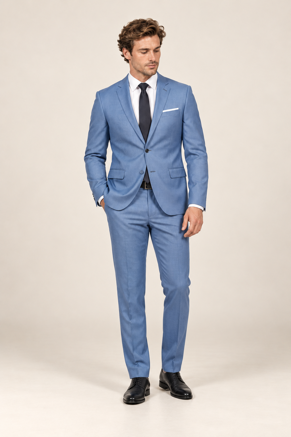 Fato de homem de duas peças com lapelas — azul-claro