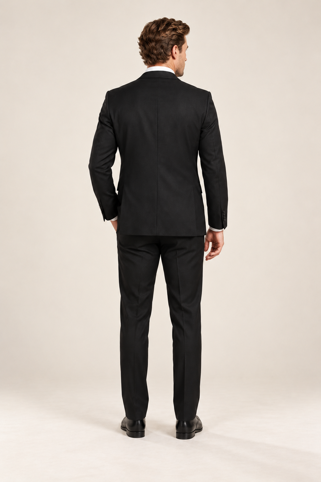 Fato de homem de três peças com corte slim — Preto, vista de costas