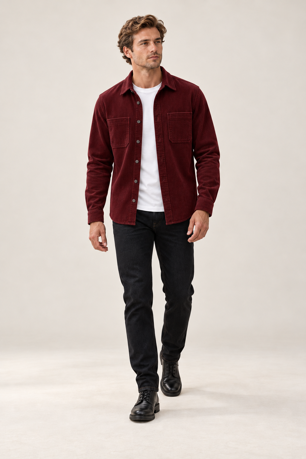 Sobrecamisa de bombazina de homem com bolsos — Vermelho, vista de frente