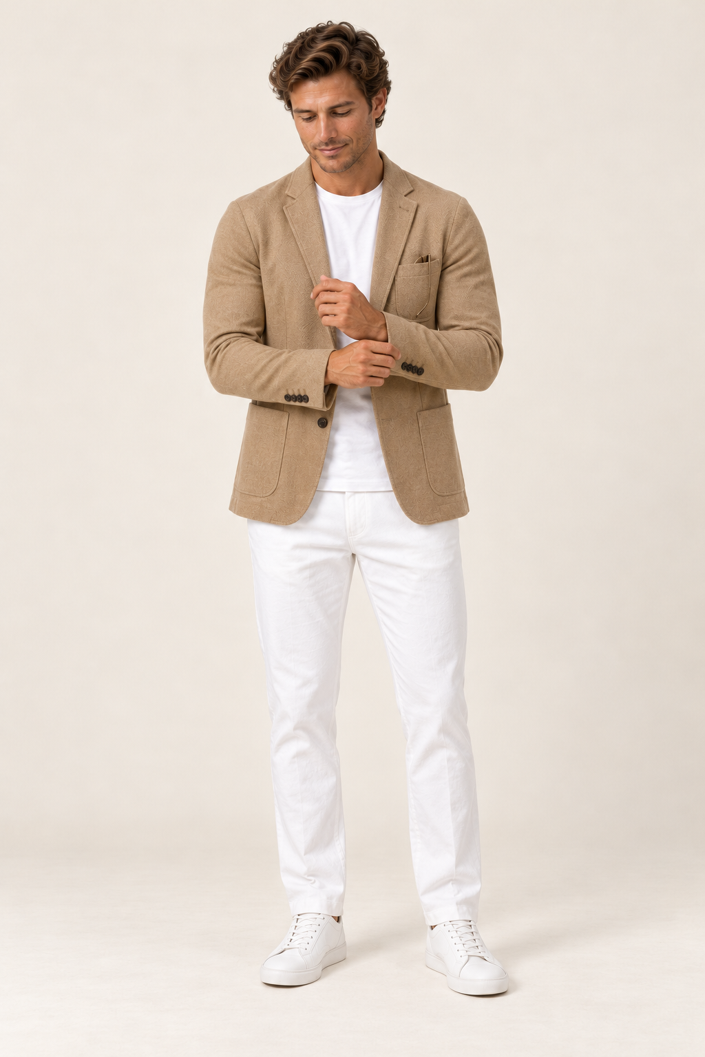 Blazer clássico de homem com bolso no peito — Bege, vista de frente