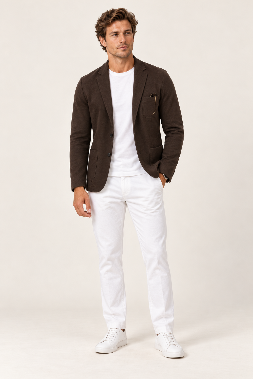 Blazer clássico de homem com bolso no peito — Castanho, vista de frente