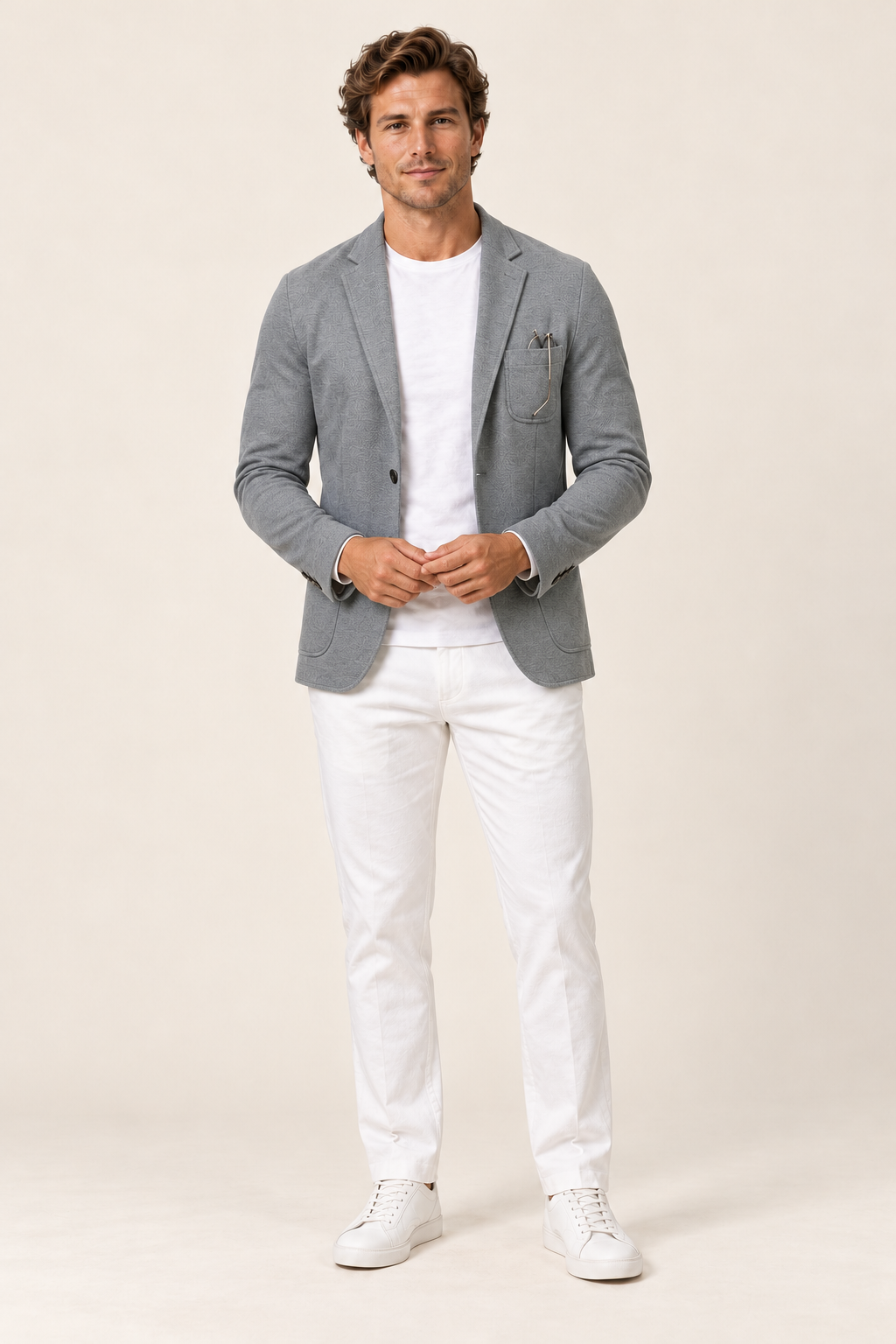 Blazer clássico de homem com bolso no peito — Cinzento, vista de frente