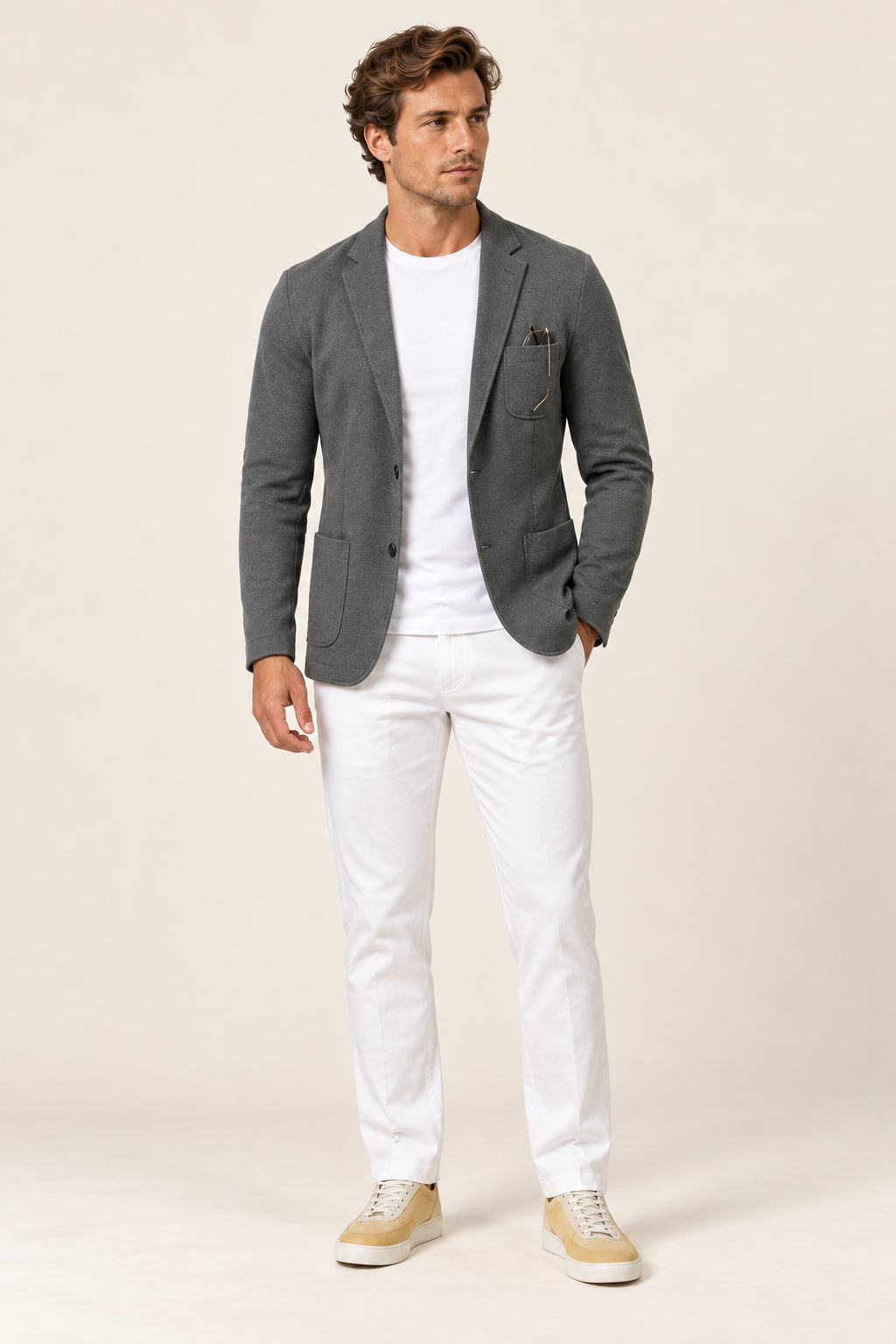 Blazer clássico de homem com bolso no peito — Cinzento-escuro, vista de frente