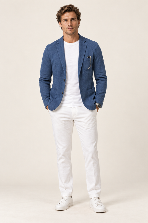 Blazer clássico de homem com bolso no peito, vista de frente