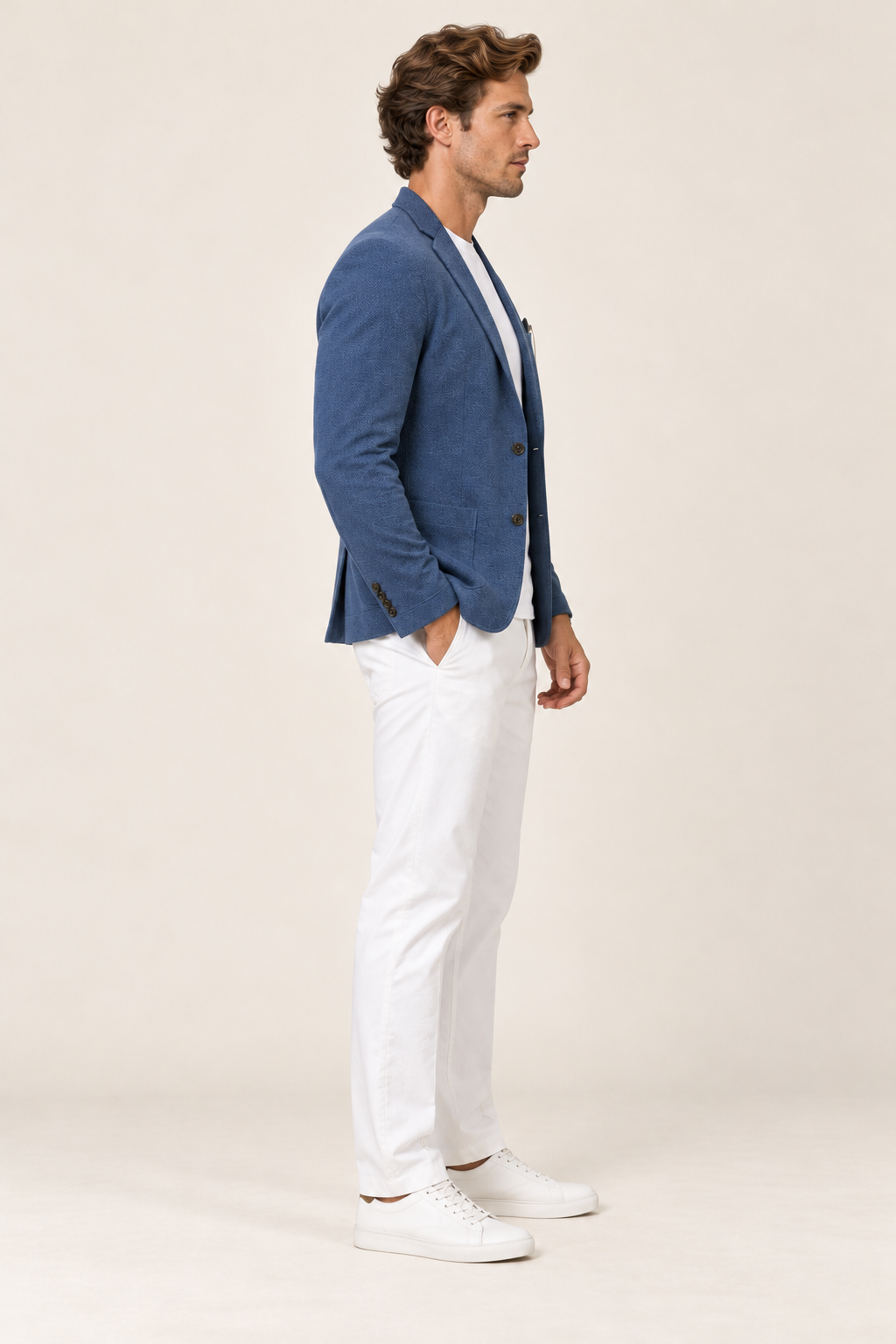 Blazer clássico de homem com bolso no peito — Azul, vista lateral