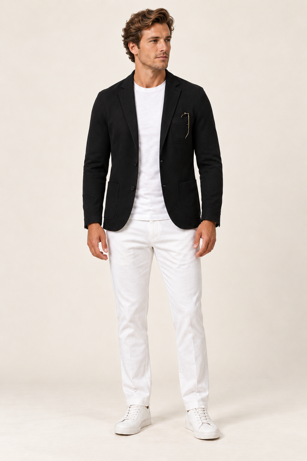 Blazer clássico de homem com bolso no peito — Preto, vista de frente