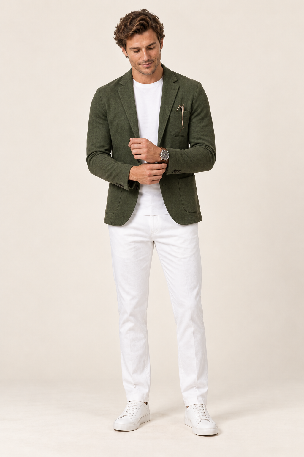 Blazer clássico de homem com bolso no peito — Verde, vista de frente