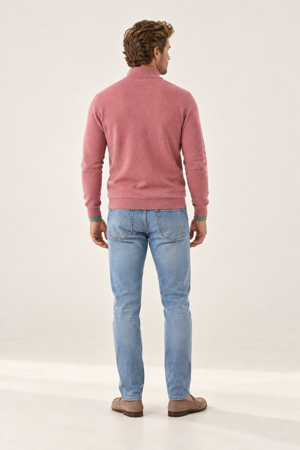 Camisola de homem com gola subida e meio fecho — Rosa, vista de costas
