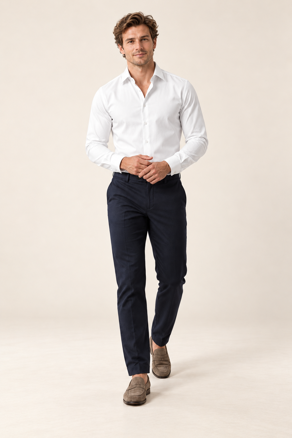 Camisa clássica de homem com corte regular — Branco, vista de frente