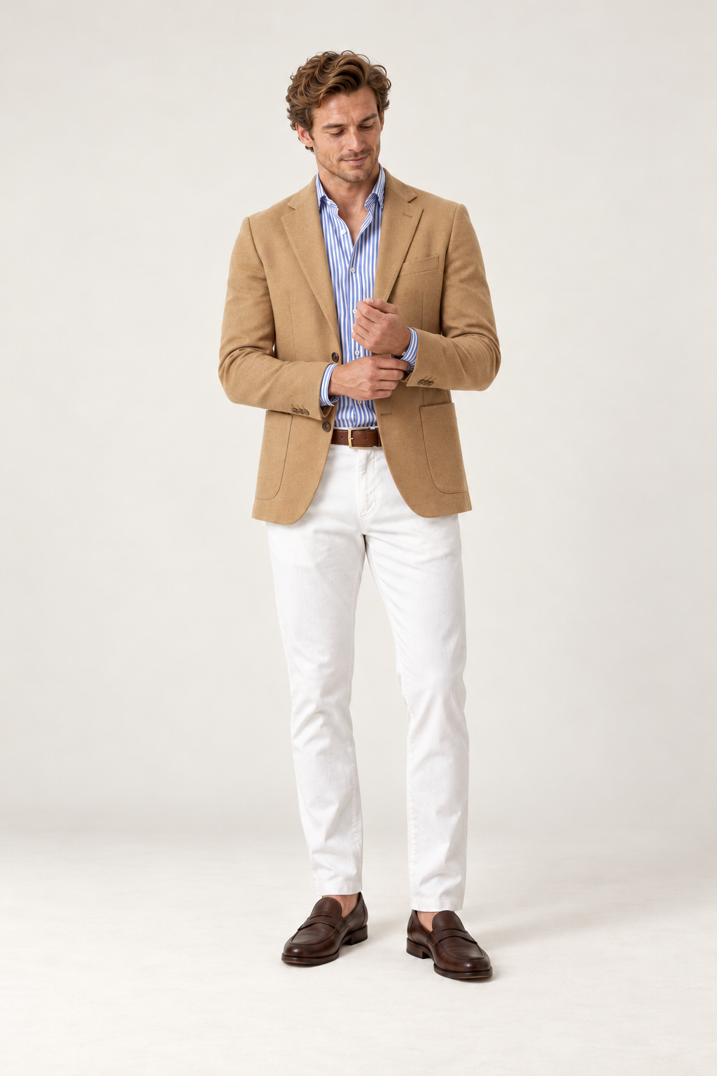 Blazer de homem com lapelas em bico — Bege, vista de frente