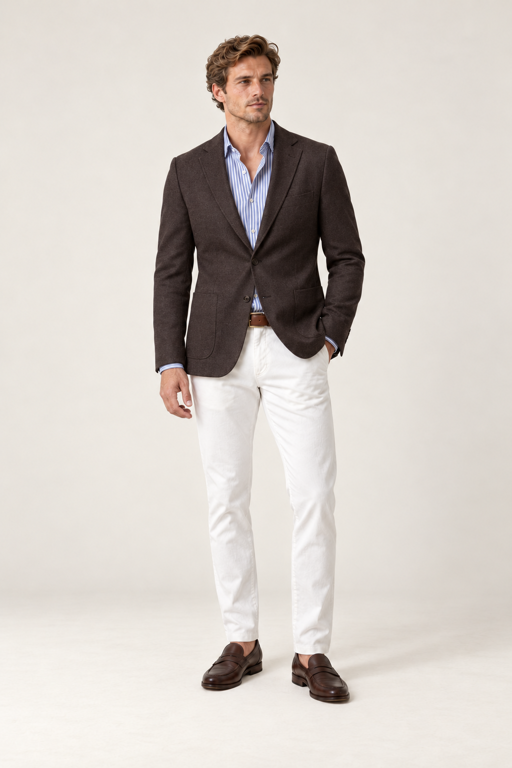 Blazer de homem com lapelas em bico — Castanho, vista de frente