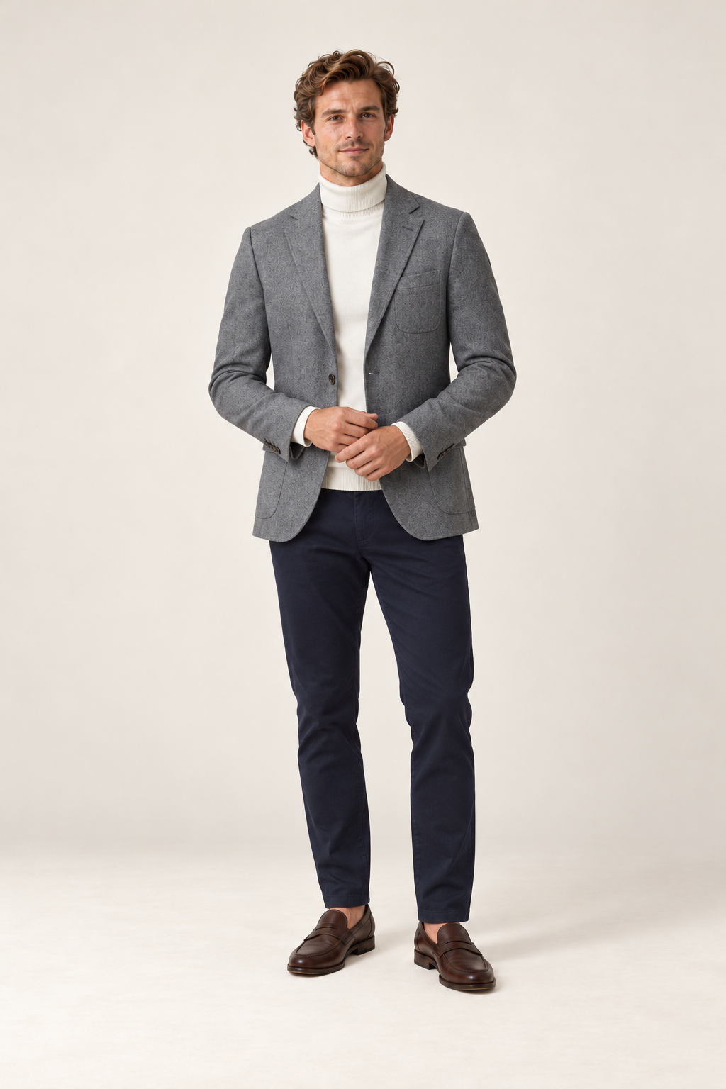 Blazer de homem com lapelas em bico — Cinzento, vista de frente