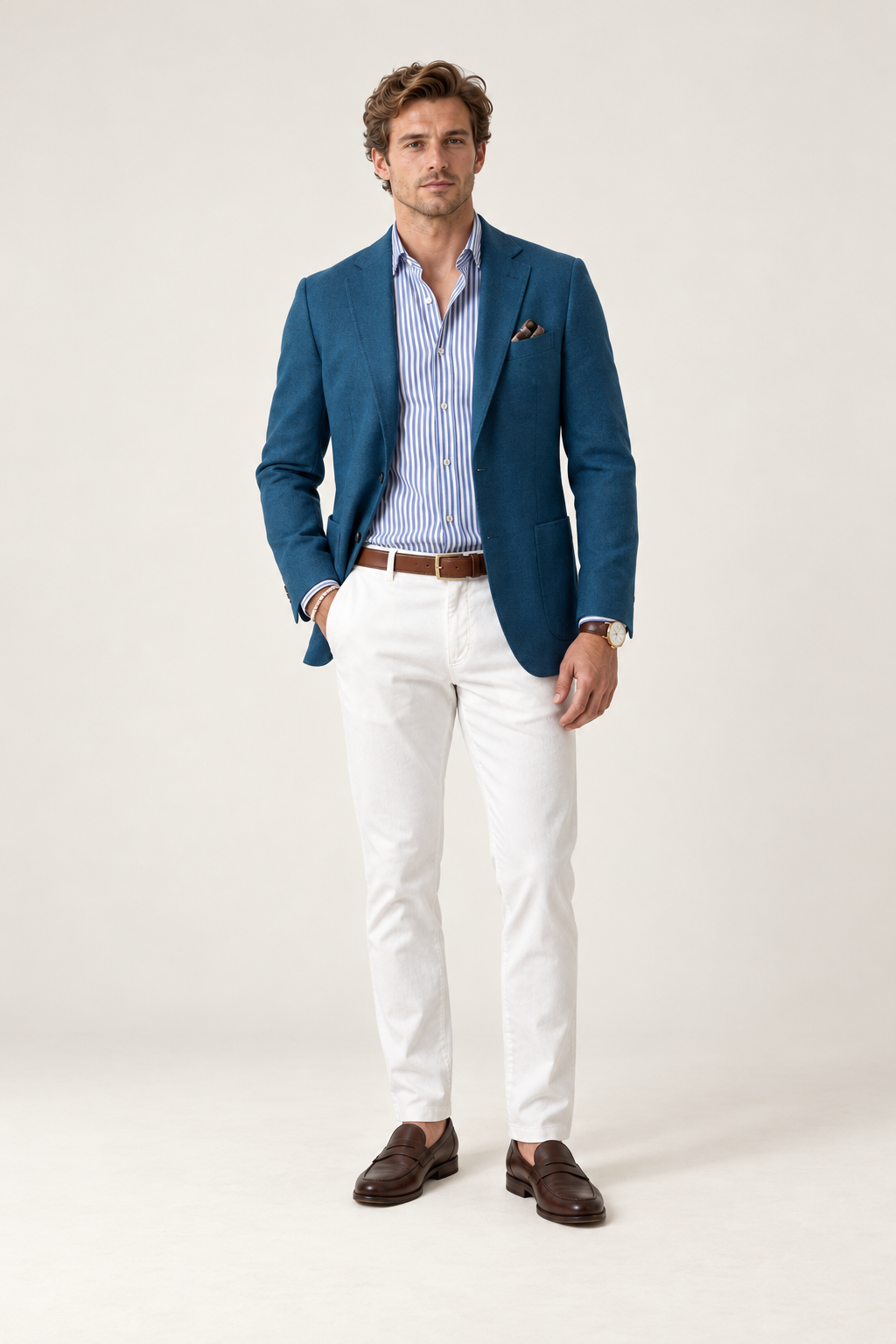 Blazer de homem com lapelas em bico, vista de frente