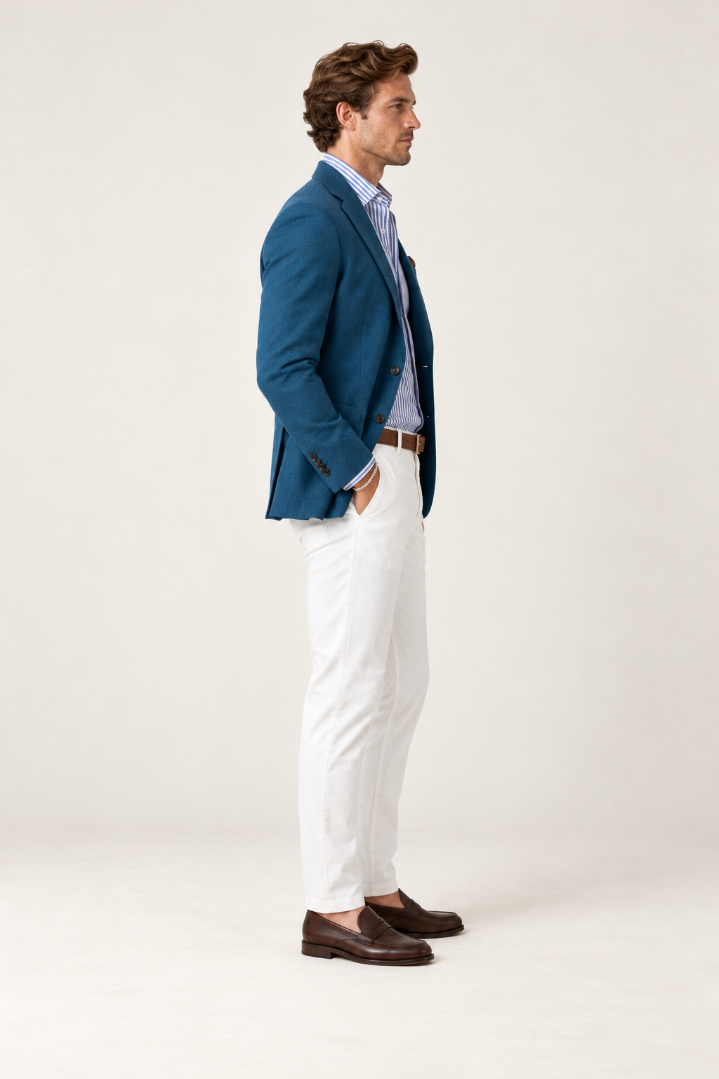 Blazer de homem com lapelas em bico — Azul, vista lateral
