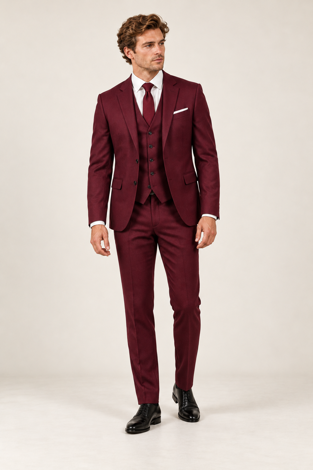 Fato de homem de três peças com calças slim — Vermelho, vista de frente