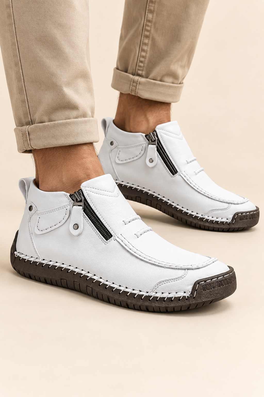 Sapatos de homem com fecho éclair — Branco, vista de frente
