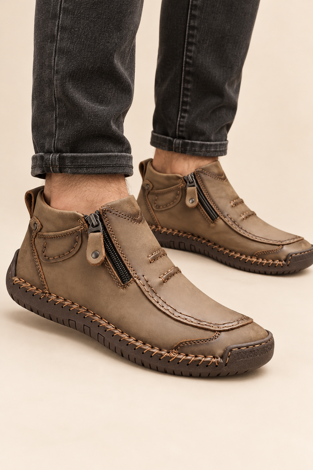 Sapatos de homem com fecho éclair — Caqui, vista de frente
