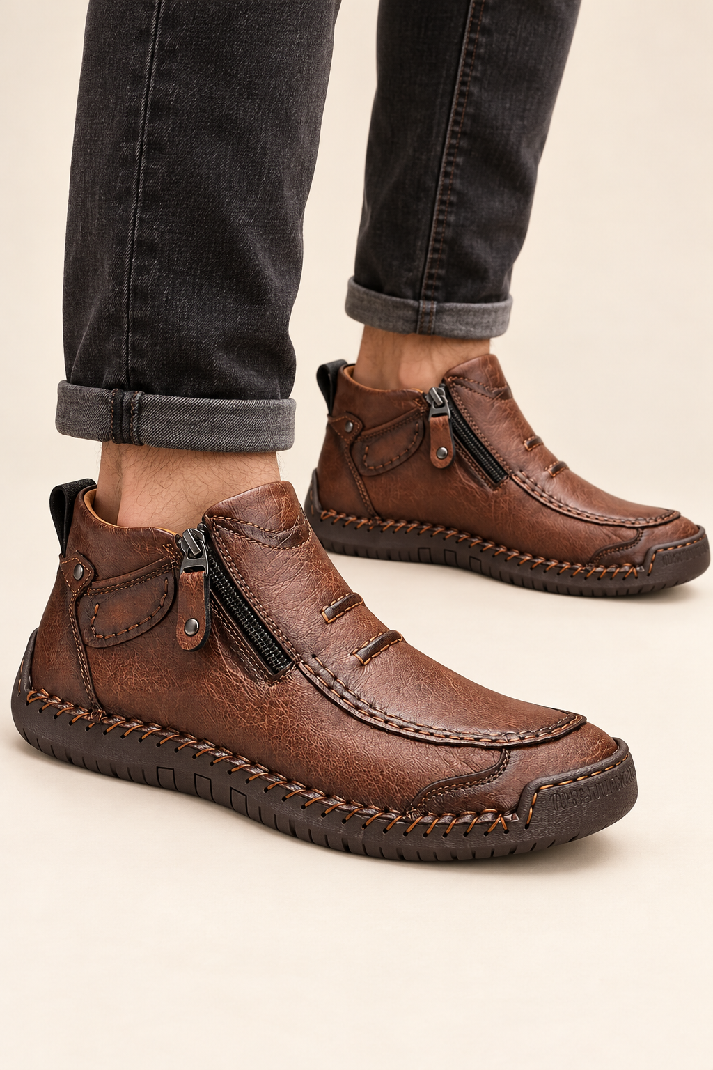 Sapatos de homem com fecho éclair — Castanho, vista de frente