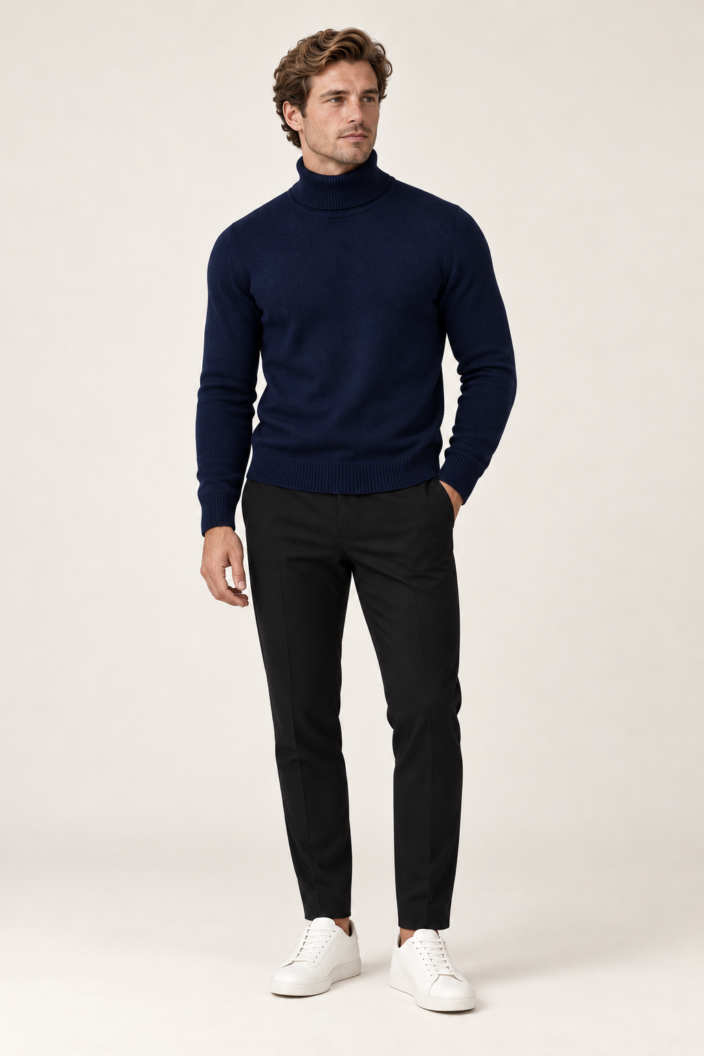 Camisola de homem com gola alta — Azul, vista de frente