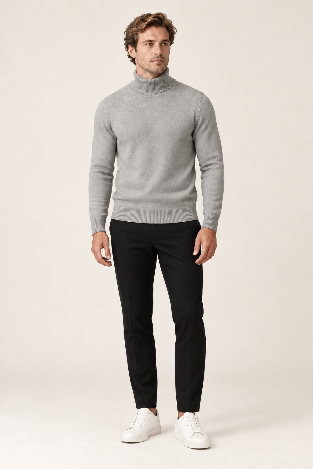 Camisola de homem com gola alta — Cinzento, vista de frente