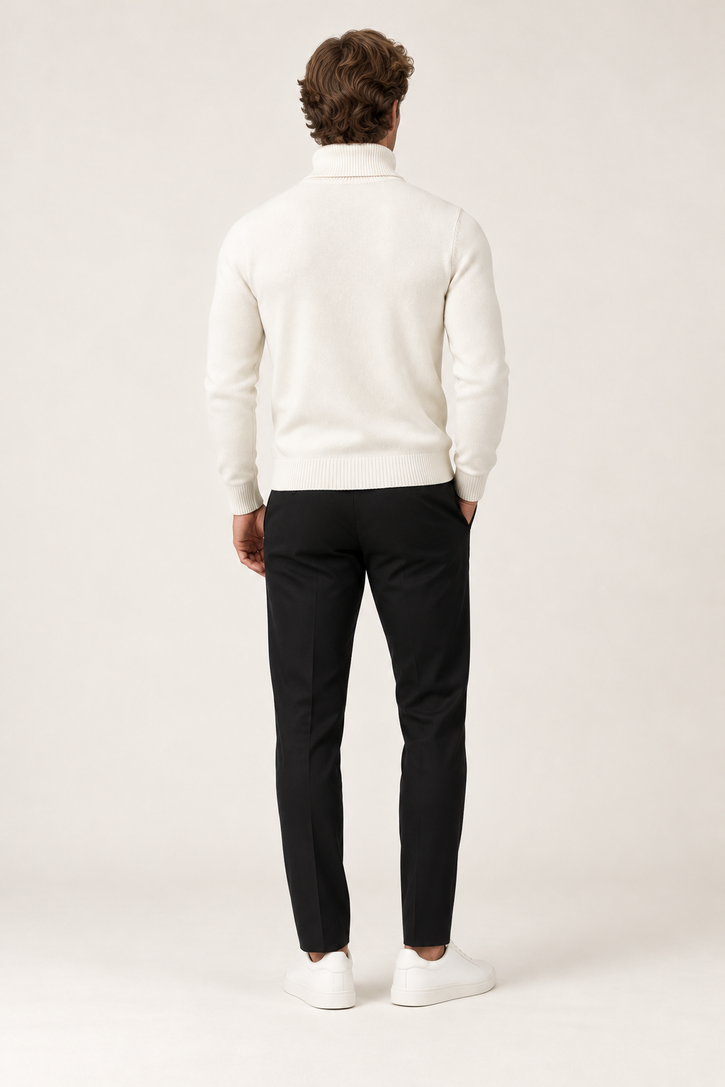 Camisola de homem com gola alta — Branco, vista de costas