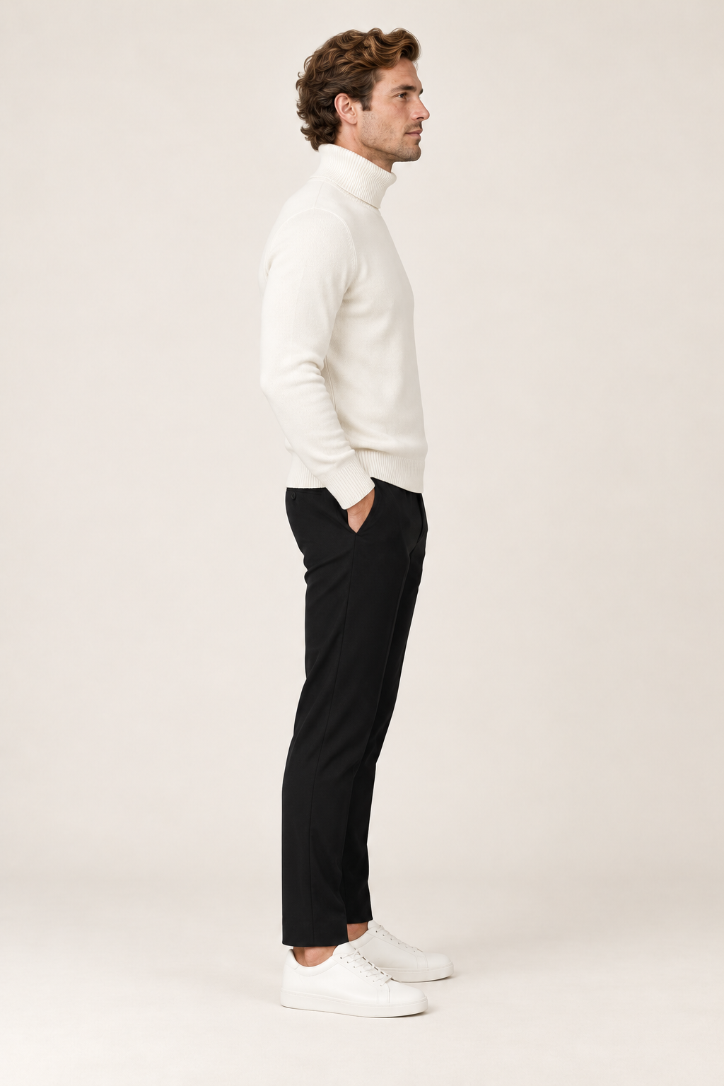 Camisola de homem com gola alta — Branco, vista lateral