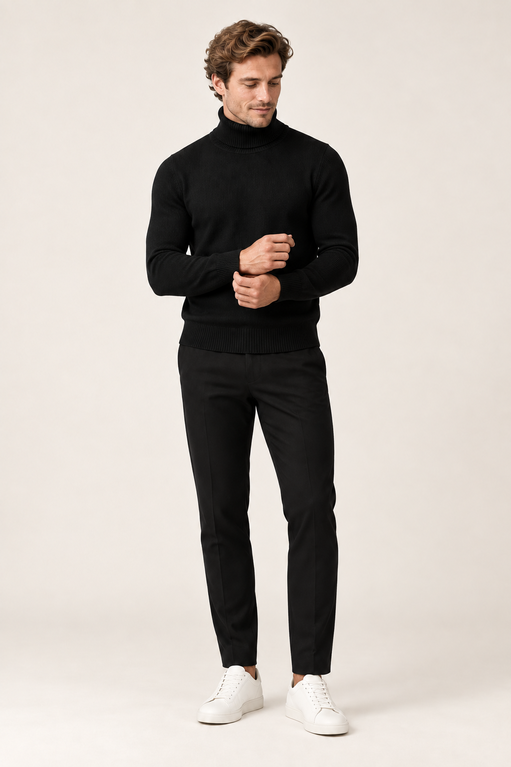 Camisola de homem com gola alta — Preto, vista de frente