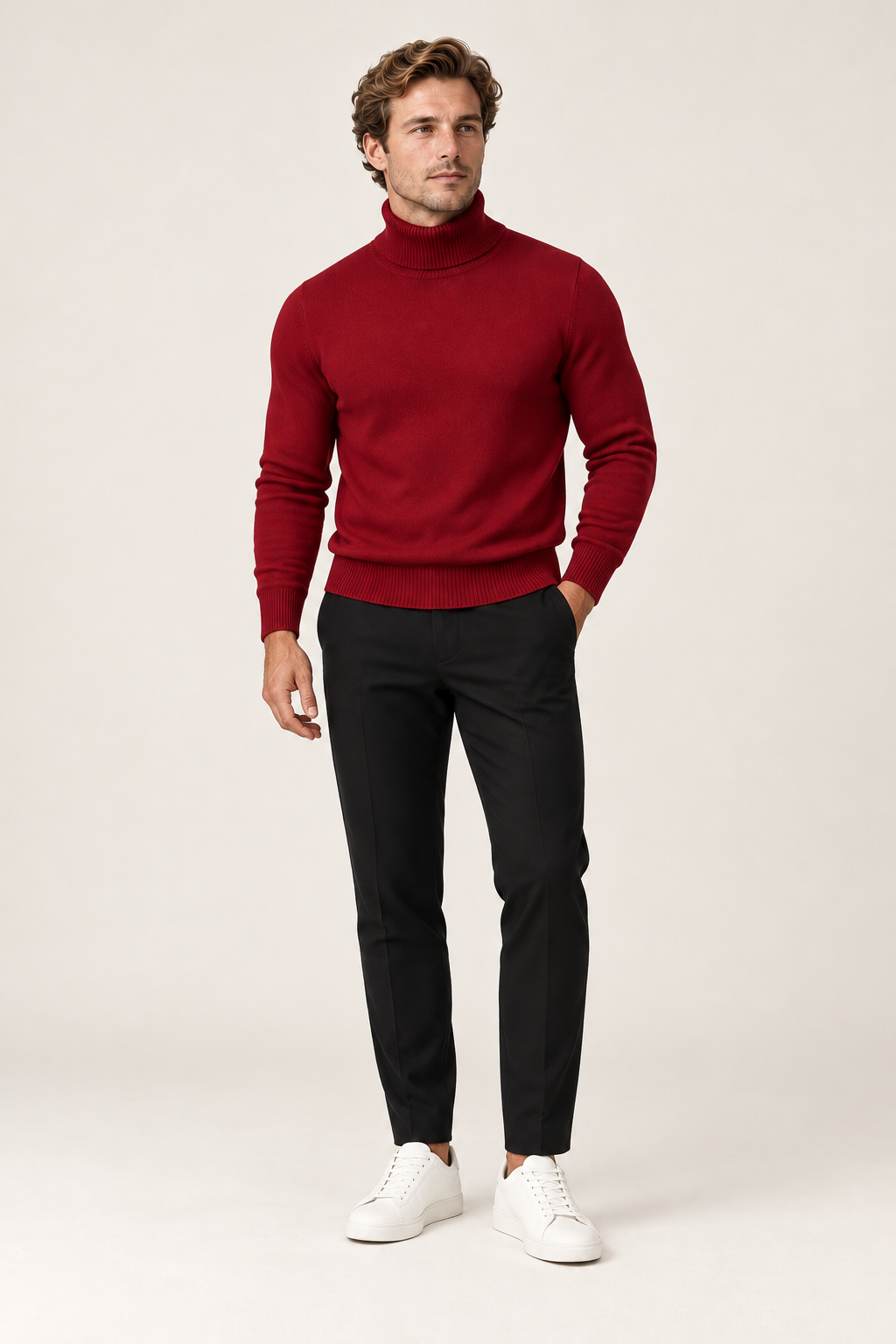 Camisola de homem com gola alta — Vermelho, vista de frente
