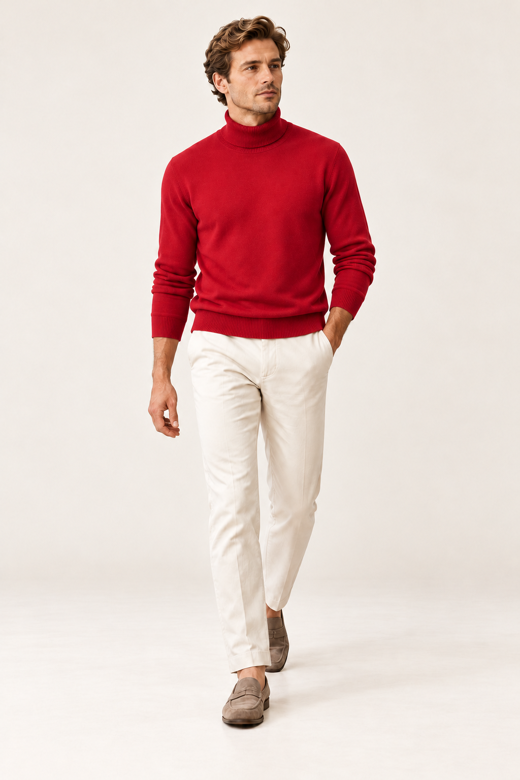 Camisola de homem de gola enrolada com corte ajustado — Vermelho, vista de frente