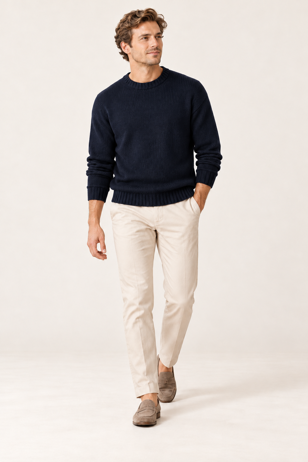 Camisola de homem de gola redonda com corte direito — Azul, vista de frente