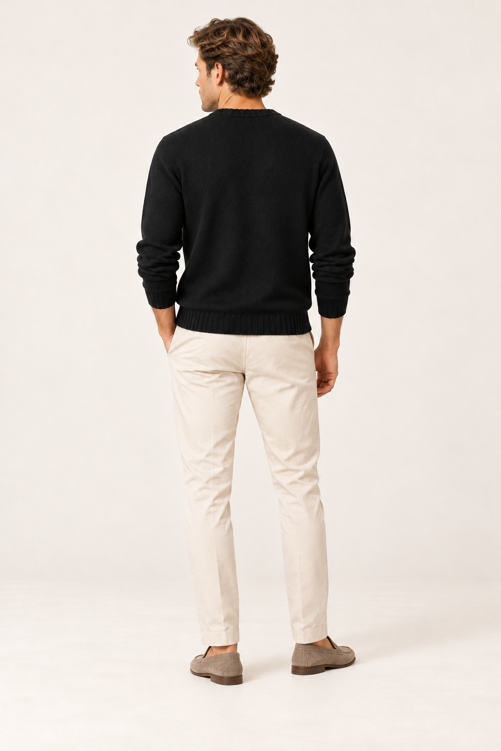 Camisola de homem de gola redonda com corte direito — Preto, vista de costas