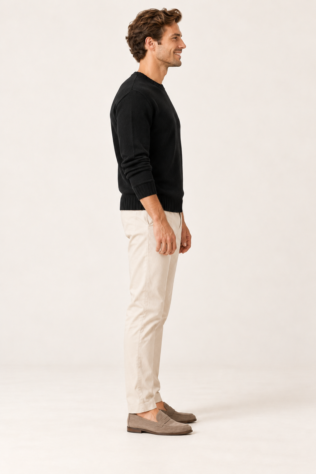Camisola de homem de gola redonda com corte direito — Preto, vista lateral